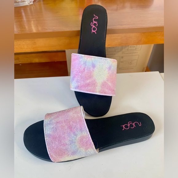 SUGAR SAHARA POOL SLIDE SANDAL White/Silver/Pink Rhinestone Rubber Sole Sz9 NWOT - Picture 8 of 8